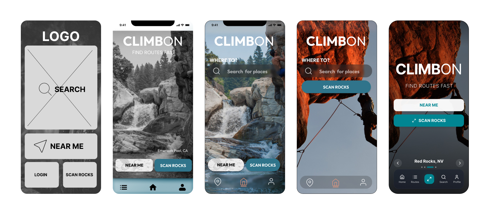 ClimbOn homescreen iterations