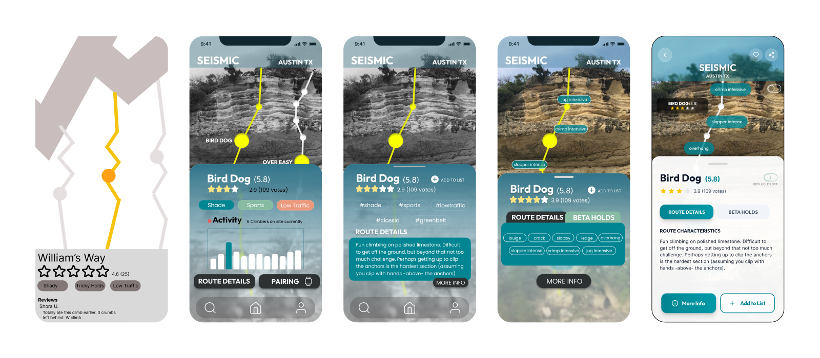 ClimbOn route card iterations