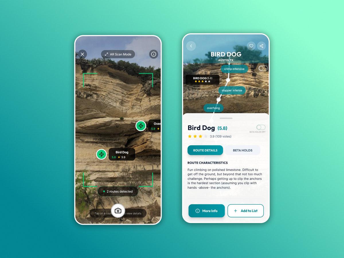 ClimbOn app screens
