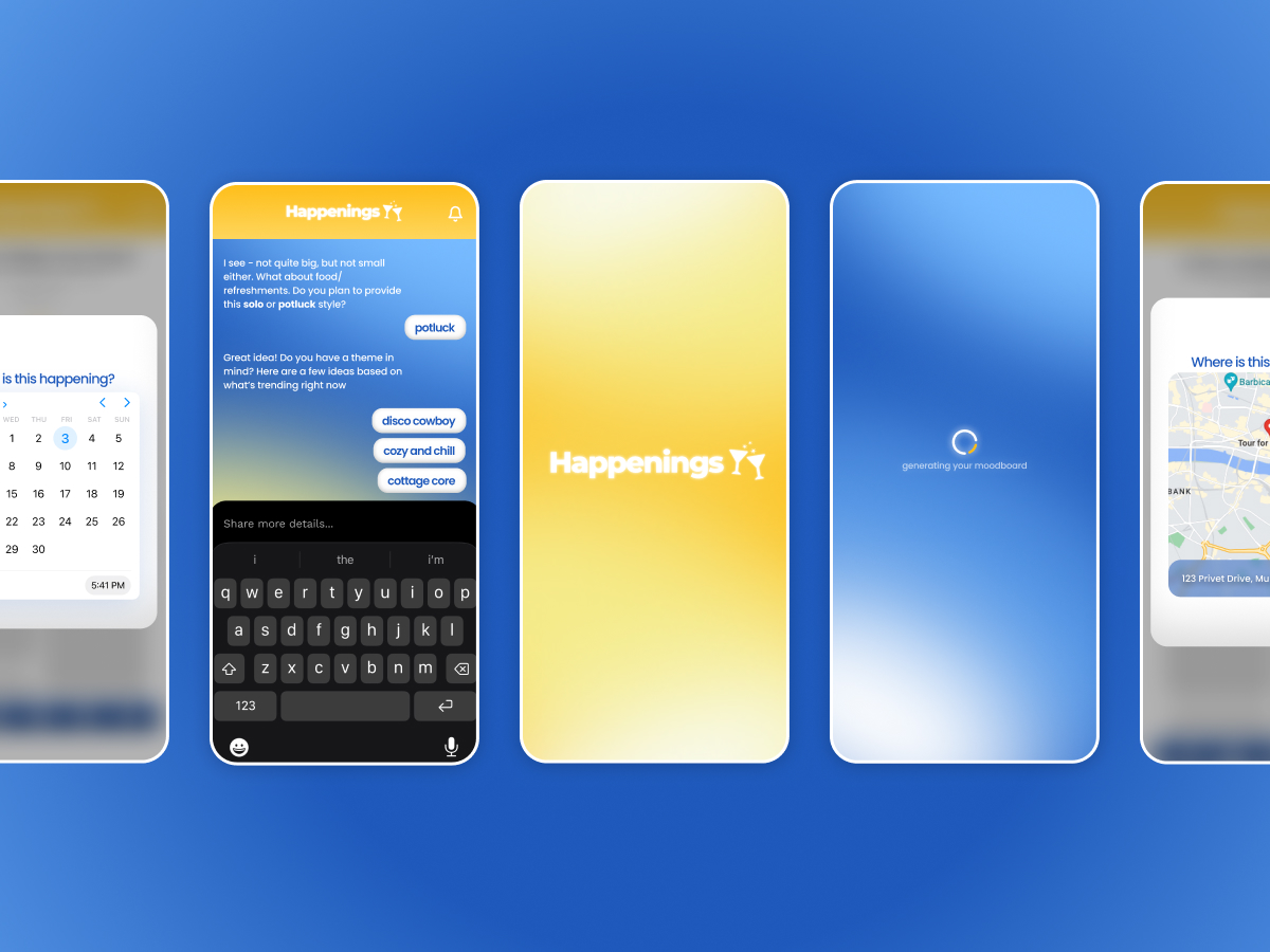 Happenings app screens